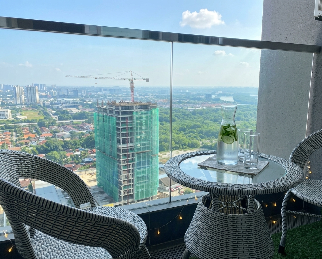 Balcony with panoramic city view