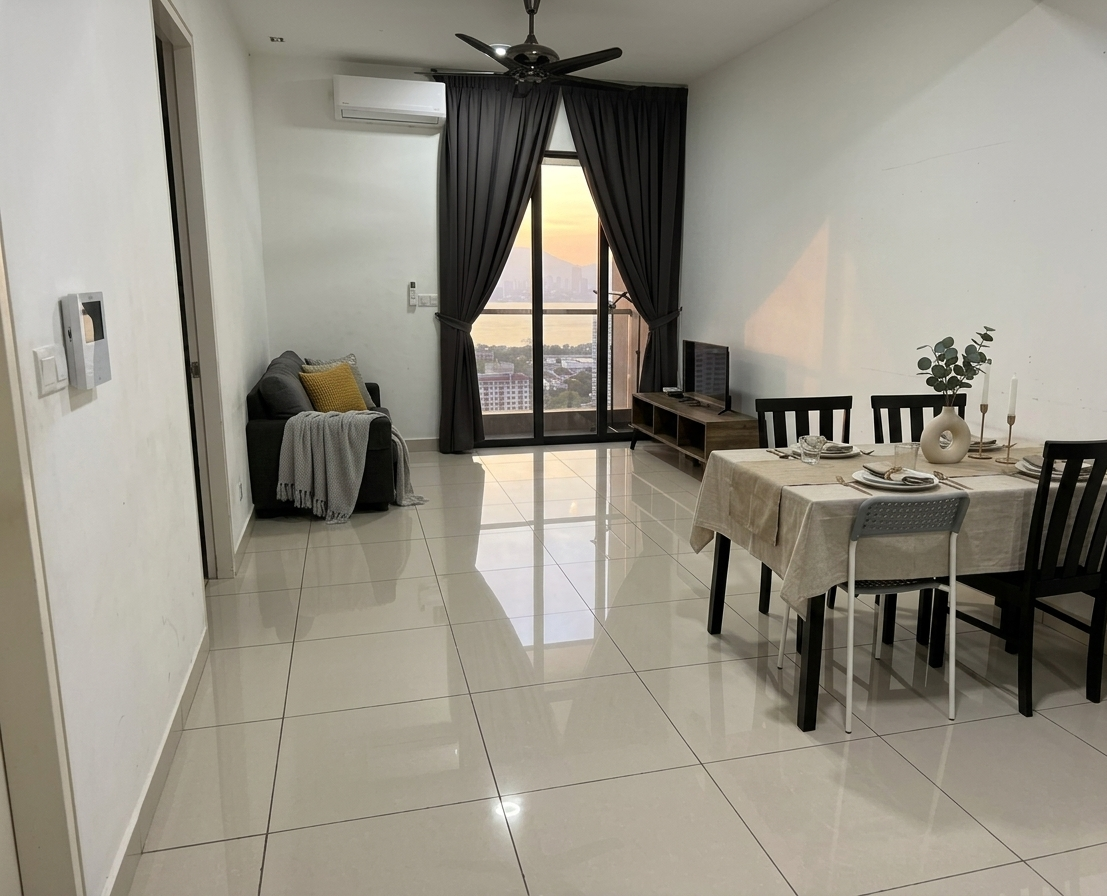 Living and dining area with sea view